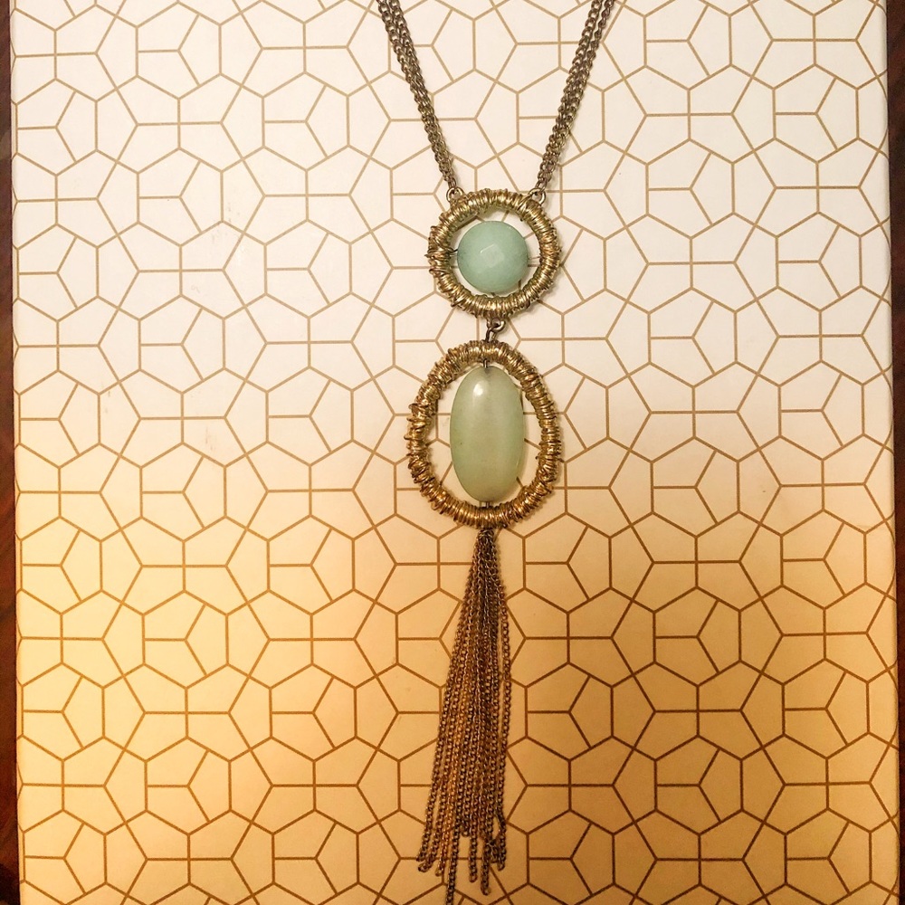 Gold and Sea Foam Green Tassel Necklace